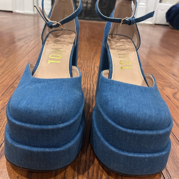Dolls Kill Denim Blue Platform Heels - Picture 2 of 7